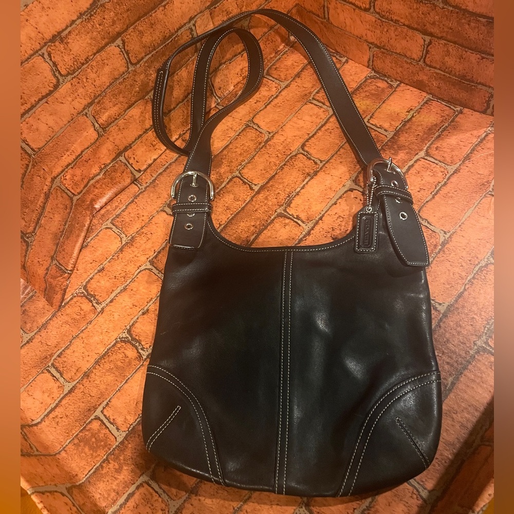 Coach Black Leather Crossbody Silver Hardware Like New